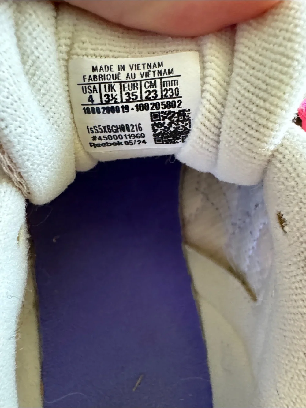 Reebok Kids Beige Sneakers with Pink Laces & Purple Accents